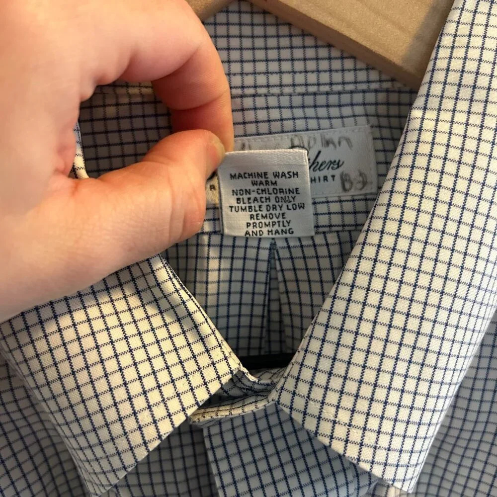 Brooks Brothers Original Polo Shirt Mens Size 16 32/33 Plaid White Blue Buttons - Picture 6 of 9